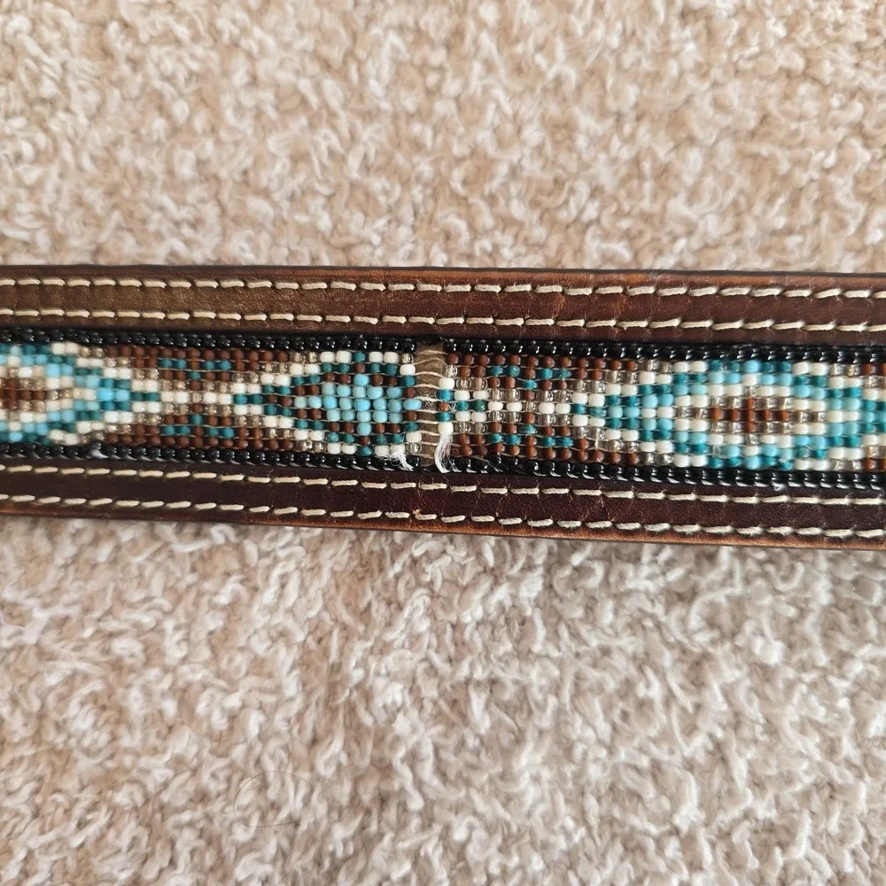 NOCONA Belt Co Unisex Sz 40 Western Beaded Leather Silver Buckle Belt Rodeo